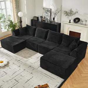 Niccae Modular Sectional Couches for Living Room, Deep Seat Compression Sofa with High-Density Memory Foam, Boneless Upholstered Couch, No Assembly Required Black