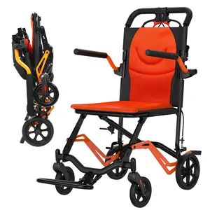 【GARVEE】Portable Lightweight Folding Transport Chair with Locking Handbrake, Removable Flip Armrests, Aluminum Alloy Frame, Swinging Footrests, Supports 220 lbs, Ideal for Indoor & Outdoor Use