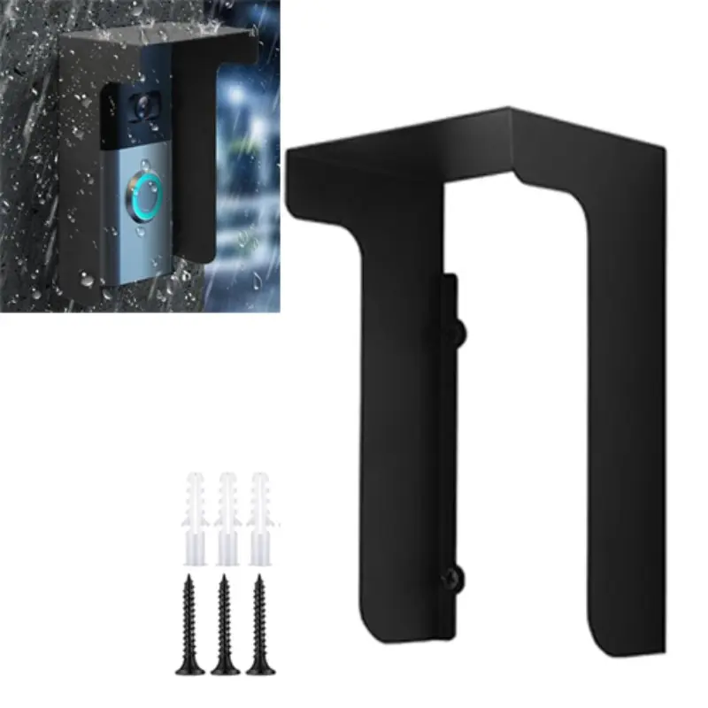 Doorbell Rain Cover Protection, Windproof Round Doorbell Bracket Kit, Durable Metal Ring Doorbell Cover Plate, Visual Doorbell Rain Cover, Video Doorbell, Screws, Stability, Secure