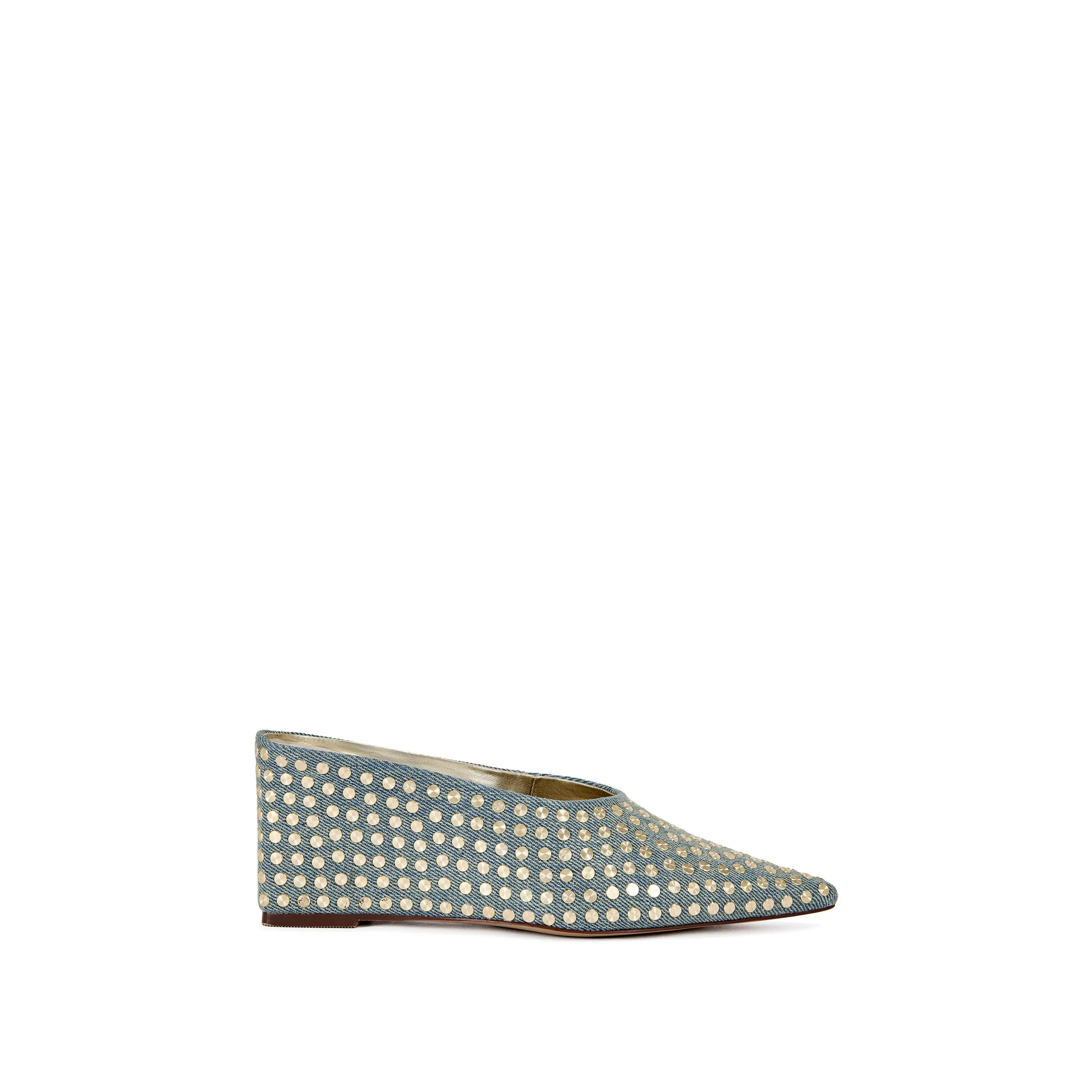 NEIZA-DENIM STUDDED WEDGE PUMP