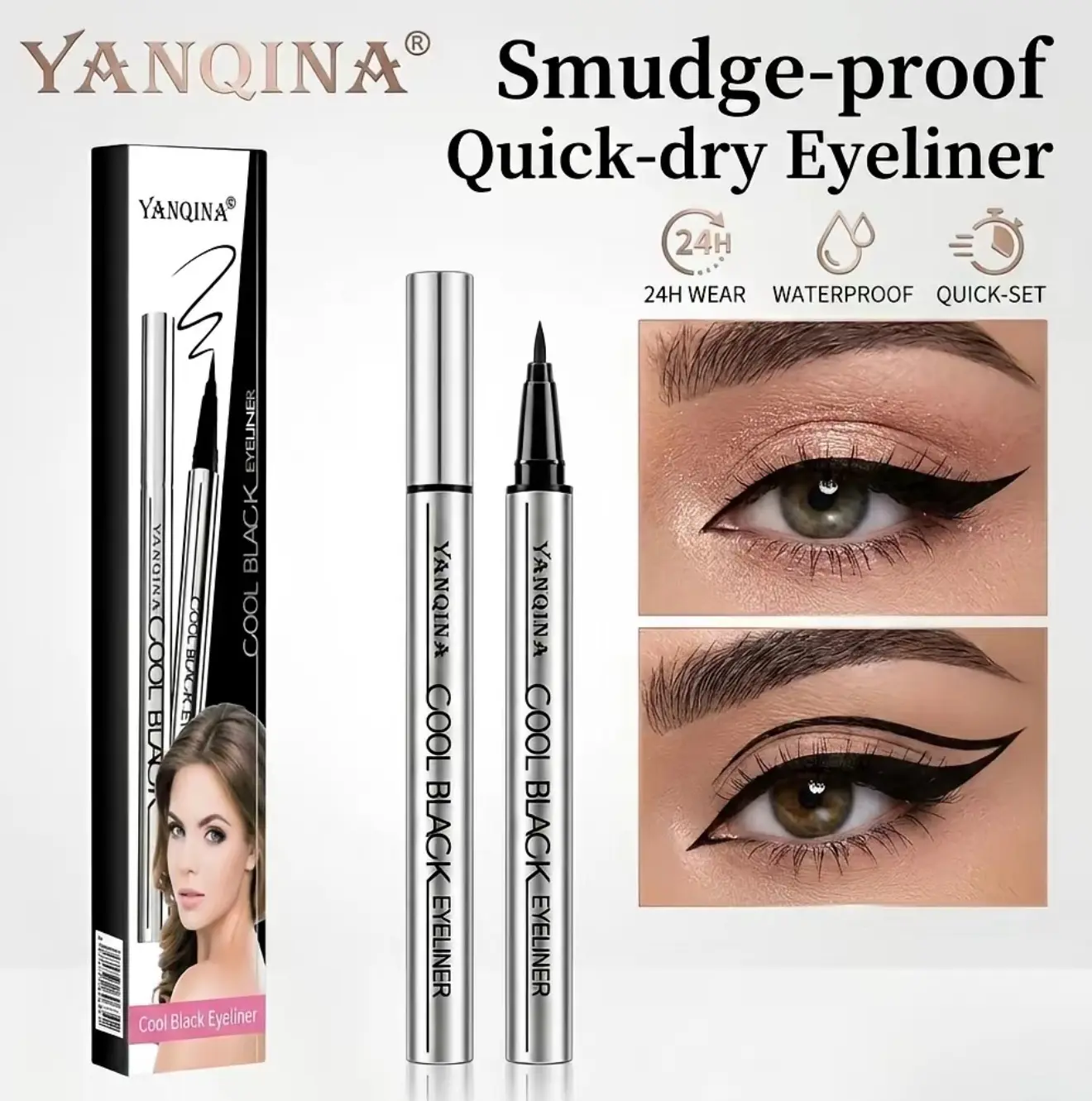 Vegan Waterproof Long-Lasting Smudge-Proof Creamy Gel Eyeliner Pen - Flawless Silky Smooth Texture, Jet Black Cosmetic Makeup Single Item, #Summervibes