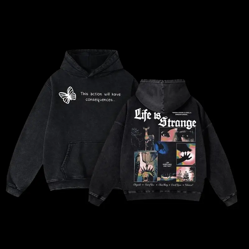Life Is Strange art Game Hedoro Washed Tshirt 2 Sided Cotton unisex Oversize graphic game merch Menswear graphic Hoodie