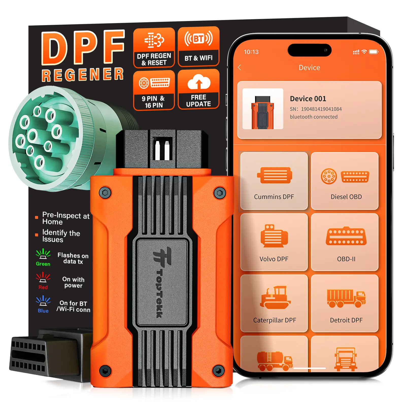 TopTekk High Performance Vehicle Diagnostic Tool - Code Readers & Scanners for Detroit Engines, DPF Condition Detection, Efficient and Precise Regeneration, Advanced Error Code Clearing