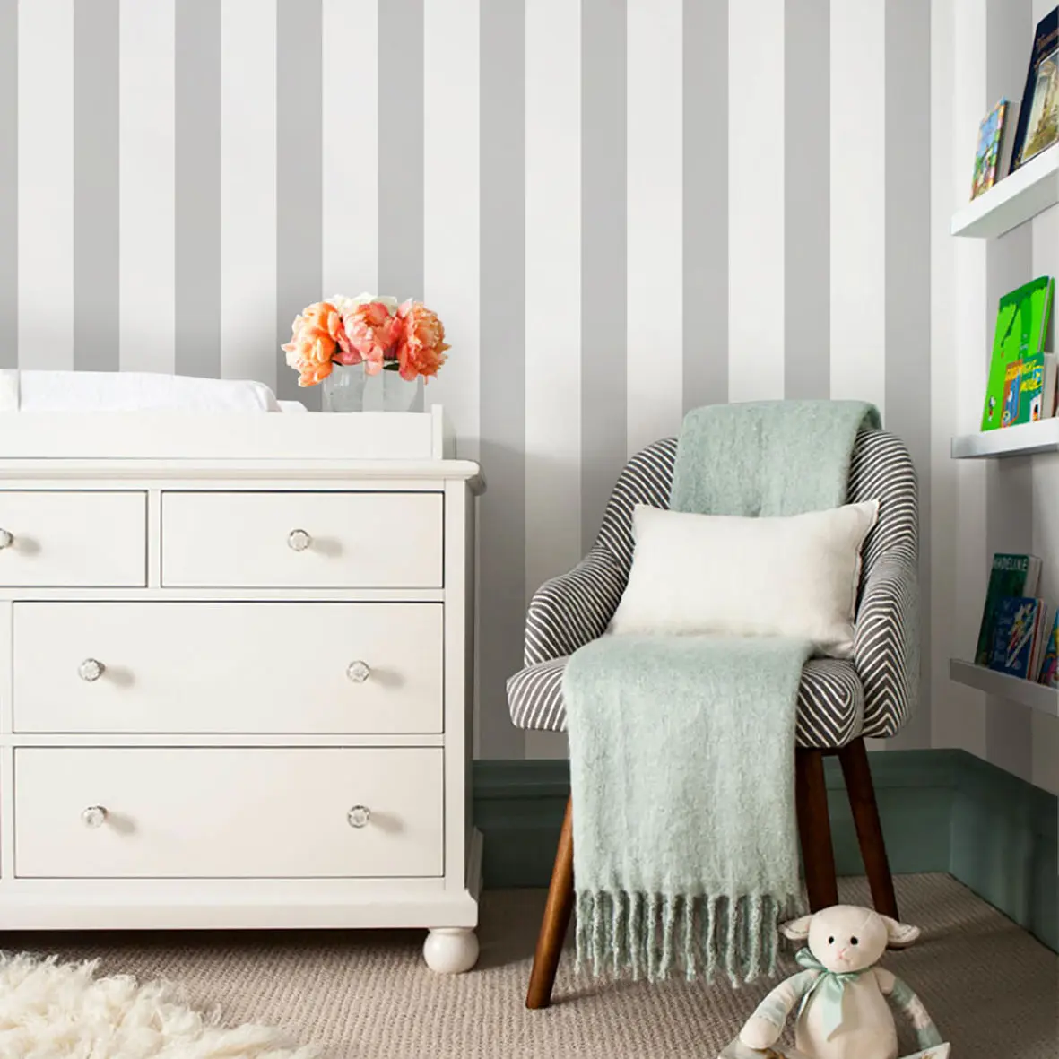 Vertical Stripes Self Adhesive Decorative Wallpaper Roll - Peel and Stick, Classic Stripes Design, for Indoor Home Improvement Use