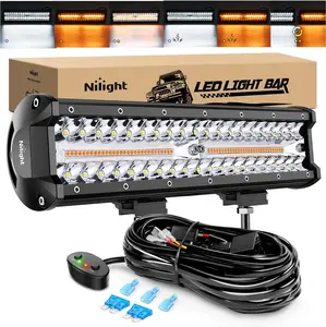 Nilight 12Inch 300W LED Light Bar Spot Flood Amber White Strobe 6 Modes with Memory Function Off-Road Truck Car ATV SUV Cabin Boat with 16AWG Wiring Harness Kit-1 Lead  LED Tail Light Strip dealsforyoudays