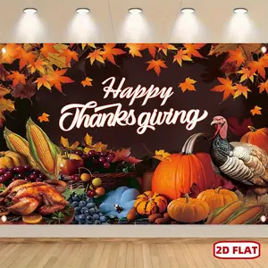 1pc Power-Free 2D Flat Polyester Banner, Thanksgiving Turkey-Harvest Festive Wall Decoration, Indoor-Outdoor Ornament for Fall Events, Photo Booth Prop, Birthday Use