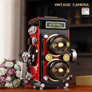 Vintage Camera Building Blocks Toy, Retro Camera Model Building Blocks Toy with LED Light, Creative Desktop Ornament for Home Office, Building Sets
