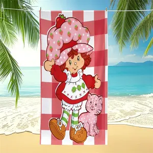 Strawberry Shortcake Sunscreen Beach Towel,Essential for Summer Beach Travel, Pool Parties and Outdoor Activities,Soft and Absorbent Bath Towel,Lightweight & Foldable for Travelers, Campers & Beachgoers