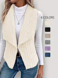 Women's Casual Fitted Sleeveless Vest Jacket, Winter Thickened Knit Comfortable Fabric, Suitable for Daily Commute & Leisure Wear