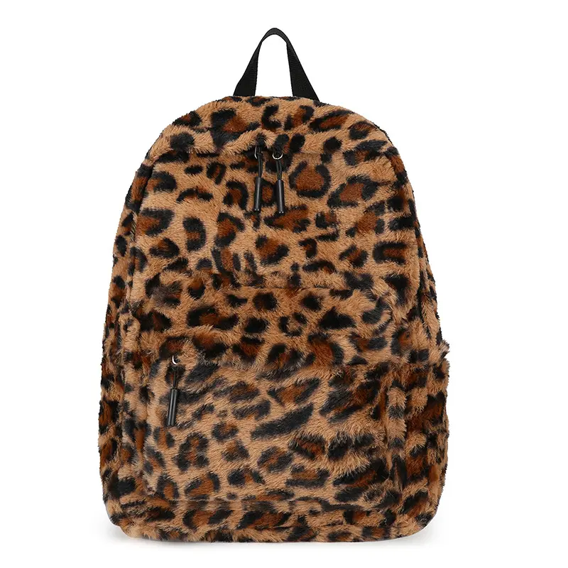 Plush Large Capacity Backpack Leopard Cow Print High-Value Backpack Autumn Winter Furry Bag Cute Casual Women's Backpack