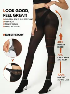 Women's High Waisted Tummy Control Shaping Panty Tights – Butt Lift Hip Graduated Compression Hosiery, VPL-Free Footed Stockings, Black & Brown, Elastic Fabric