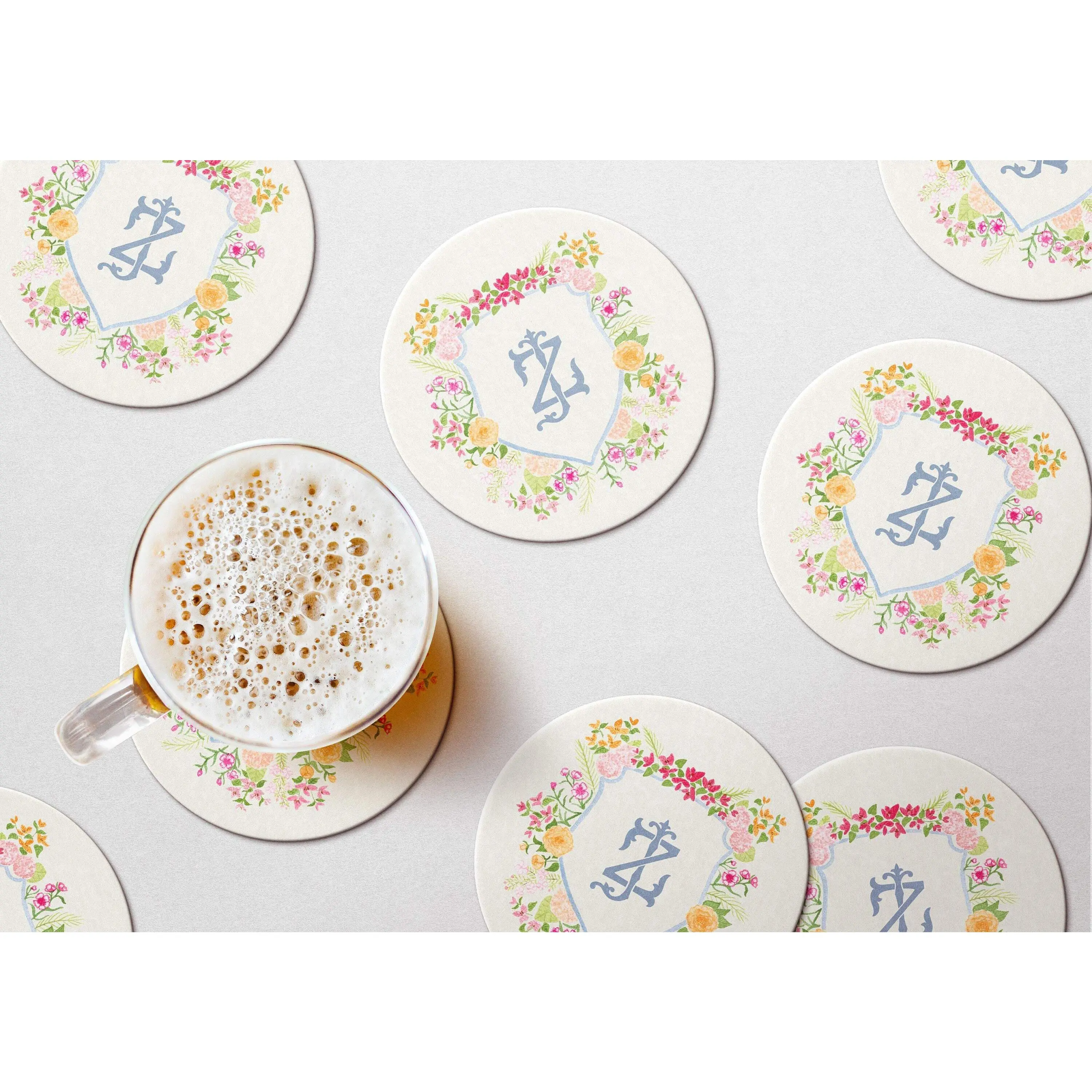 Custom Wedding Crest Coaster - Personalized 4" Round Paper Coasters with YOUR Crest or  Monogram Image. Full Color