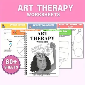 60 Pages Art Therapy Workbook For Mental Health Art Therapy Tools, DBT CBT Worksheet, Anxiety Relief, Stress Relief Planner, Fill Blank Journal