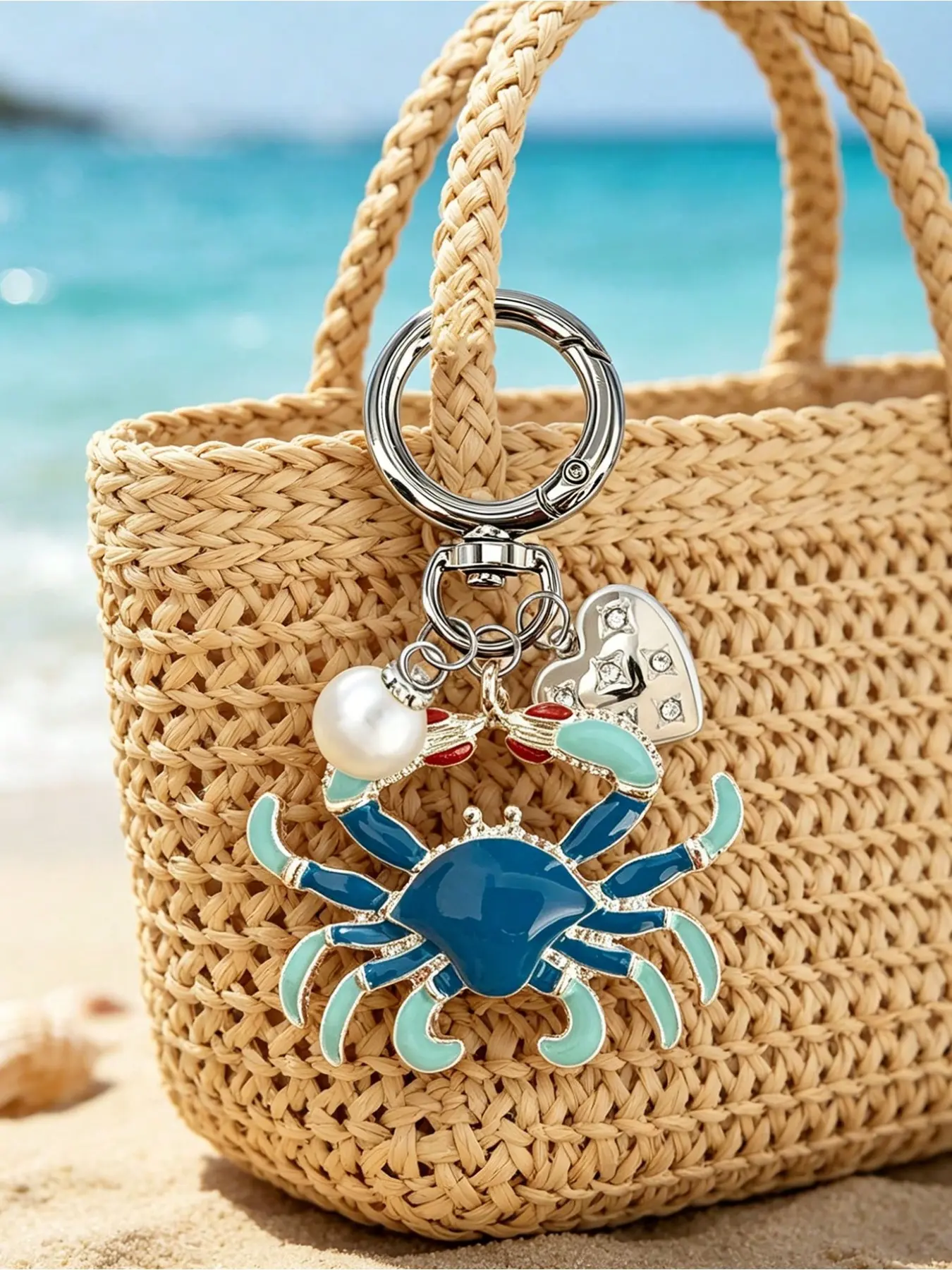 Hawaiian Style Crab Pearl Heart Alloy Keychain, Ocean Inspired, Unisex, Perfect Gift for Mother's Day, Father's Day, Independence Day, Beach Lovers, Cute Keychain
