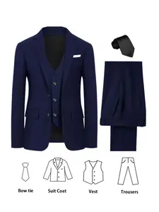 4-Piece Boys Suit Set for Kids, Elegant Blazer Vest for Boys Ages 2-10, Perfect for Weddings, Graduations & Special Occasions-19133