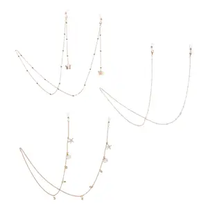 Gold Glasses Chain Set for Women, Butterfly Faux Pearl Seashell Eyeglass Strap, Anti-Slip Sunglasses Holder Necklace