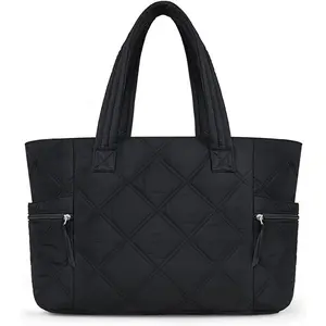 Prite Quilted Tote Bag for Women, Lightweight Puffer Tote with Zipper, Travel Work Nurse Gym Bag