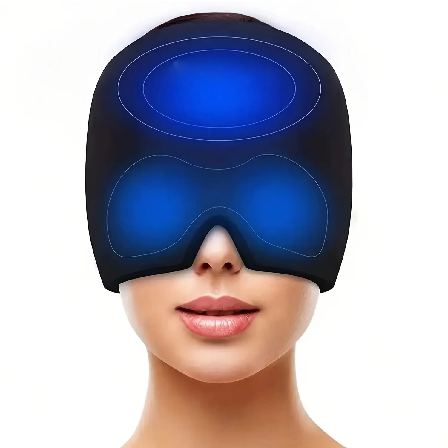 Headache Relief Hat Cooling Gel Ice Migraine Cap, Stretchy Stress Relief Weighted Eye Mask, Sleeping Eye Mask for Puffy Eyes, Tension, Sinus Pain, Long-Lasting Head Wrap, Stretchable Eye Mask, Silicone Mask