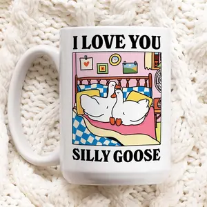 I love you Silly Goose Mug, Cute Romantic Gift, Cute Ducks Mug, Girlfriend Boyfriend Gift, Artisan Handmade Coffee Cup, Romantic Gifts