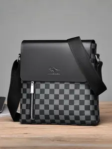 Large Men's Shoulder Crossbody Bag, Plaid Pattern, Waterproof Durable Fabric, Stylish and Practical Accessory for Daily Use