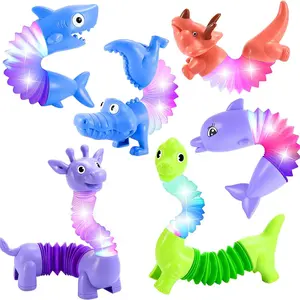 Stretchy Dinosaur Toy, Glowing Unicorn Bounce Back Compressed Floor Stall Light-Up Flashing Glow, Fun Kids Plaything, Stress Relief Fidget, Stress Relief Gadgets