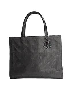 Pre-owned Christian Dior Italy Tote Bags Lady Dior Nylon and Patent Leather Handbag