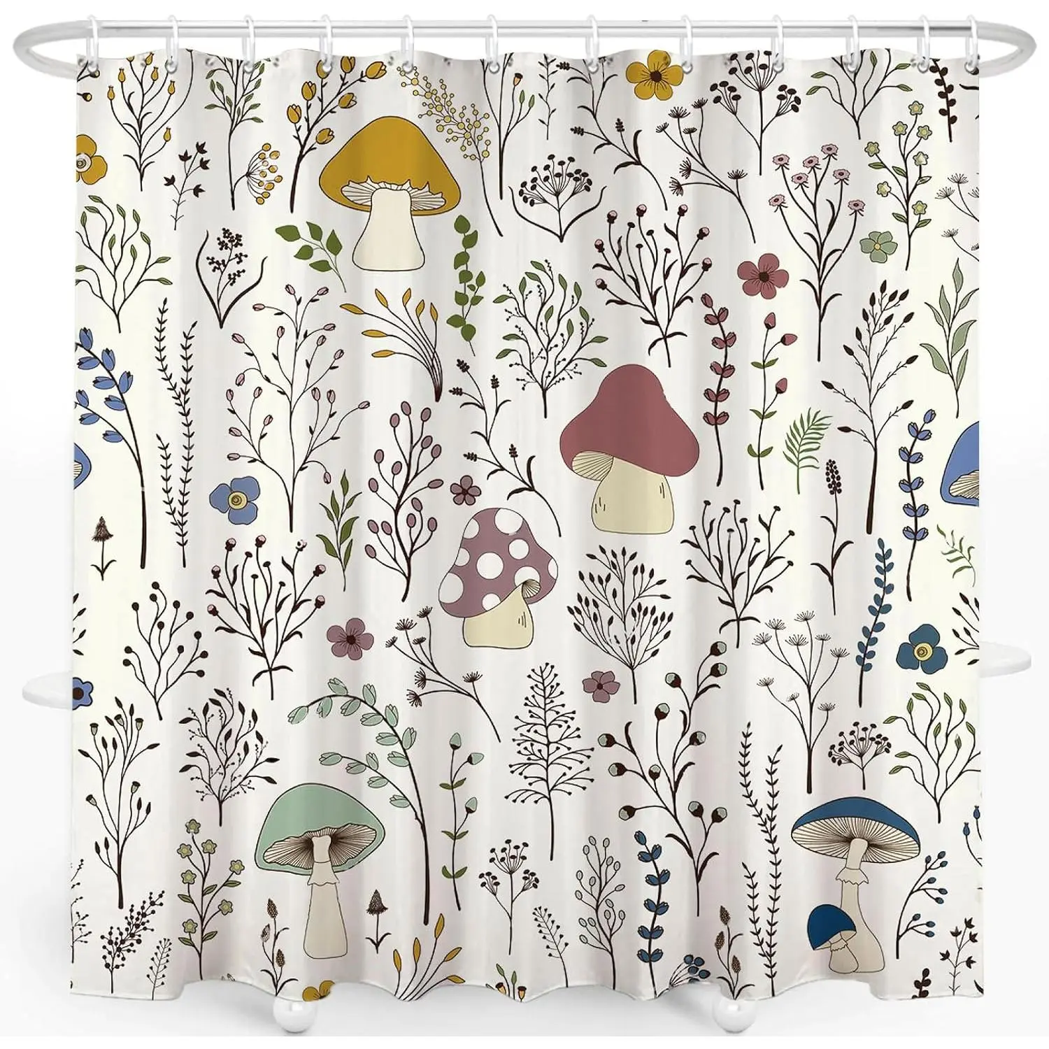 【Summer Vibes】Mushroom Shower Curtain, Cute & Funky Waterproof Polyester Fabric Shower Curtain Set with 12 Hooks Bathroom Decor, 72x72 Inches(04)