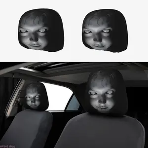 2 Pcs Gothic Car Headrest Covers with Horror Face Print, Universal Washable Fabric, Unisex Car Interior Accessories