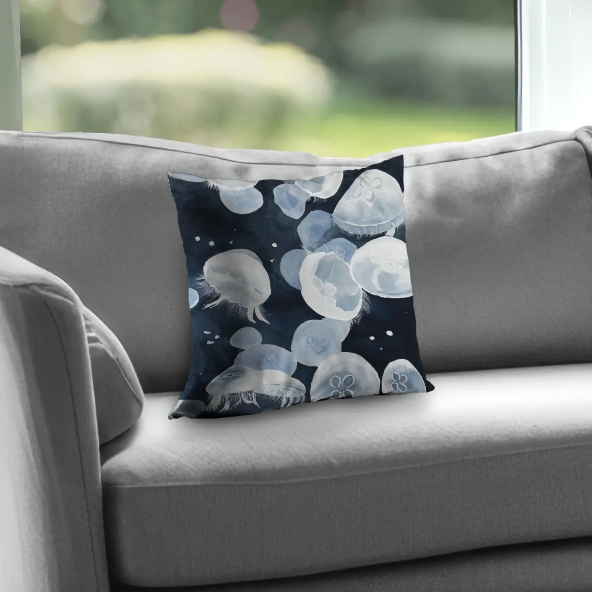 Begin Home Decor C1PT14149BTABD 14 x 14 in. Jellyfishs Coastal Poly Twill Throw Pillow - Home Decor Insert
