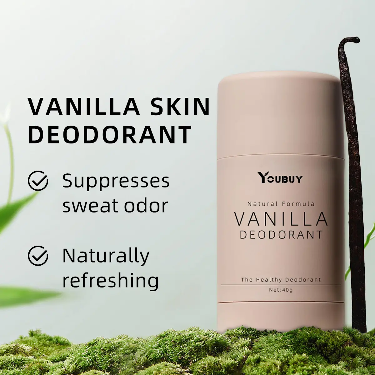 YOUBUY Vanilla Skin Deodorant 40g - Natural Vanilla Scent, Long-lasting Odor Protection, Gentle on Skin, Portable Stick for Daily Use & Workout