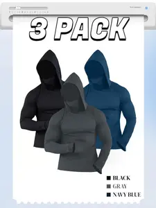 3 Pack Men's Hooded Balaclava Long Sleeve Shirt with Thumb Holes, Quick Dry Sun Protection Compression Base Layer, Breathable Tactical Hoodie for Cycling, Fishing, Hiking, Workout Athletic Compression Shirts #summeroutfits #tiktokshopmademebuyit