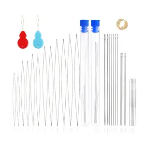 34-Piece Bead Needles Set, Central Opening Bent Needles, Bendable Needle, Straight Needles with Thread Ring, DIY Beading Sewing Jewelry Making Tools, Needle Crafts Kit