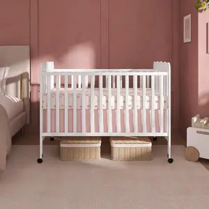 Convertible Baby Crib 3 in 1 White GreenGuard Gold JPMA Certified 4 Mattress Heights to Daybed Toddler Bed with Locking Wheels Classic Nursery Design