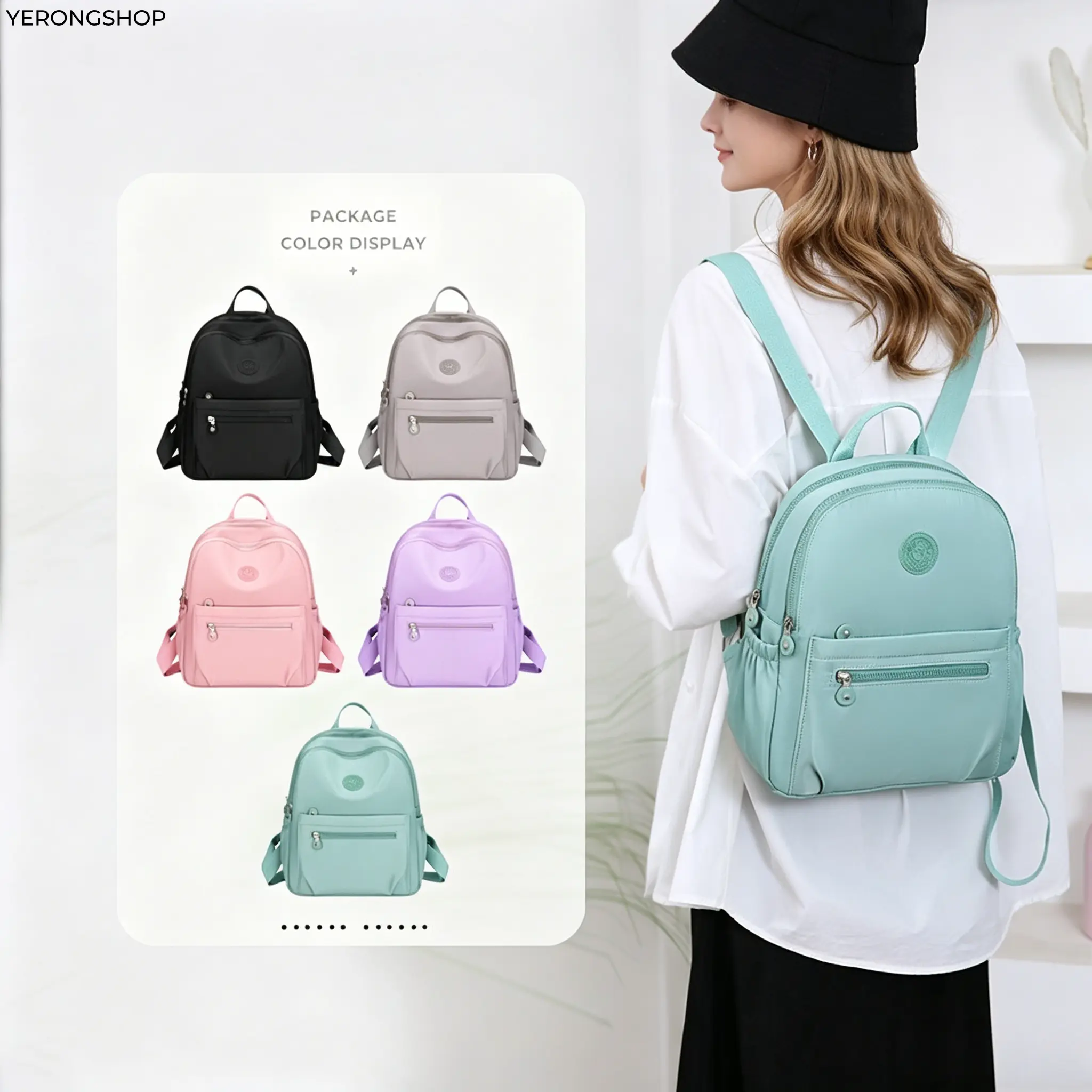 Women Lightweight Nylon Mini Backpack, Multi Pocket Casual Daypack, Soft Water Resistant Small Shoulder Rucksack, Cute Daily Travel Backpack for Shopping, Walking, School & Everyday Casual Outings