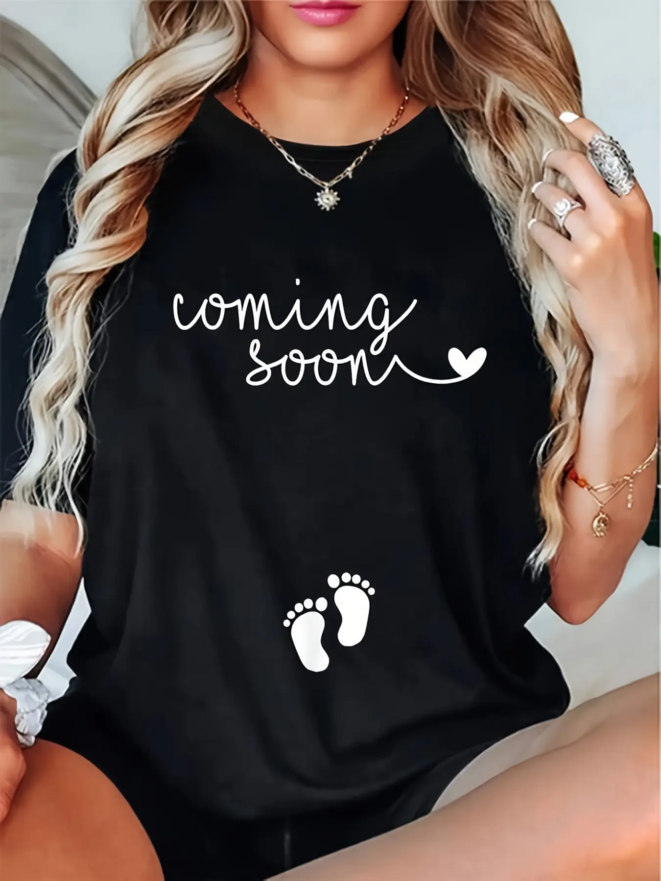 [Pregnancy T-Shirt] 100% Casual Plus Size T-Shirt   Pregnancy Announcement for Pregnant Mom   0XL-4XL