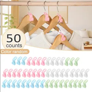 Space Saving Hangers Connector Hooks 50 Counts, High Load-Bearing Clothes Hanger Connectors, Durable Hook Design, Multiple Colors Available, Hanging Clothes Storage, Clothes Hanger Organizers