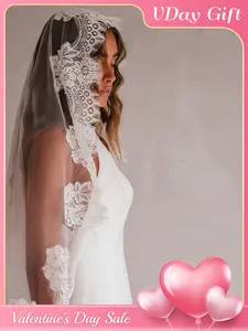 Long Cathedral Wedding Veil with Delicate Lace Bridal Accessories for Women