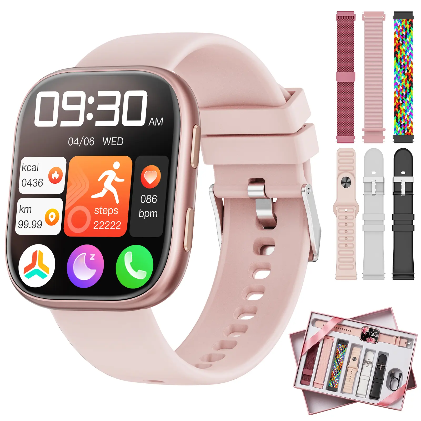 Women's Chic Glamorous Multi-Parameter Water-Resistant Smartwatch (Android & iPhone Compatible, 7-Strap Gift Set), 1.85" AMOLED Screen, Fitness Tracker, IP68 Waterproof, Bluetooth Calls, AI Control, 7-Day Battery Life, Pink Mother's Day Gift, Water-Resist
