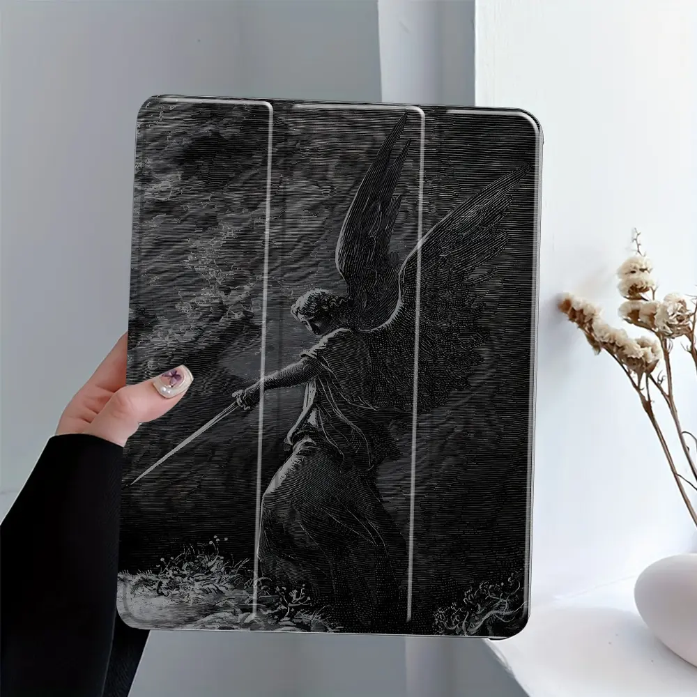 Dark Angel Sword Gothic Art Design iPad Case, Tablet Covers, Tablet Casing, Transparent Acrylic Hard Back Panel With Pencil Slot, Scratch-resistant Protective Case, Shock-resistant Full Cover, Suitable for all iPad models, offices, homes