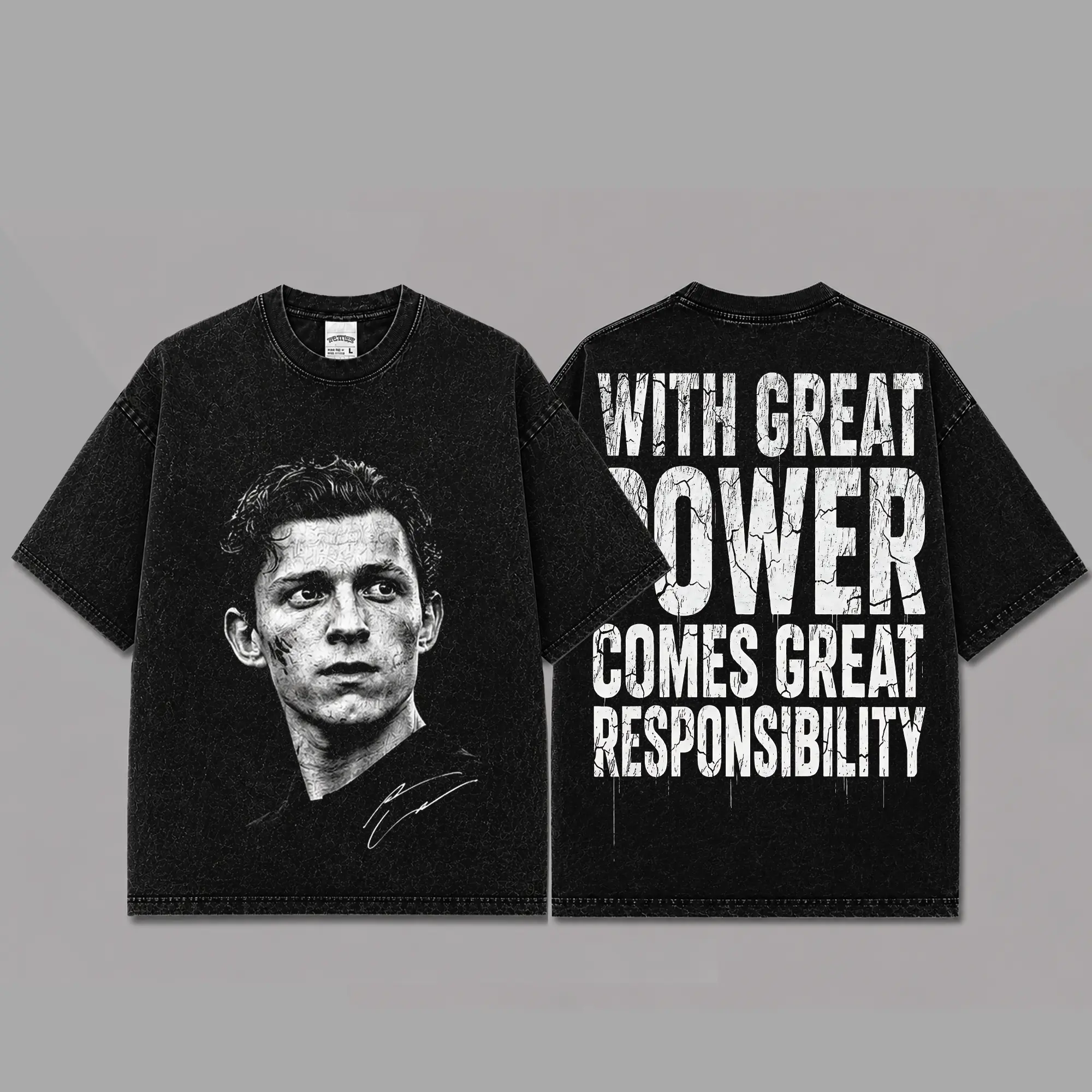 Tom Holland Inspired Oversized Black Graphic T-Shirt, Vintage Movie Actor Fan Tee, The Peter Shirt, Y2K Comic Style Streetwear Top, Black Cotton Unisex Tee, Retro Superhero Inspired Shirt, Gift for Movie Fans