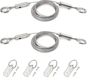 Adjustable Picture Hanging Wire Heavy Duty Supports 50 Lbs - 2 Kit Hanging Hardware, 2M X1.5Mm Hanging Wire with D Ring, Ideal for Hanging Mirror, Picture, Light Lamp KAROSOM