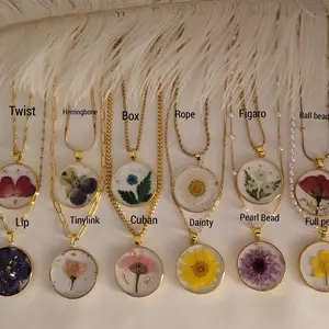 Birth Flower Resin Necklace - Handmade Pressed Real Flower Necklace for Women daily casual christmas gift girlfriend accessory jewelry set
