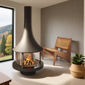 Indoor Large Living Room Hanging Fireplace Multi-Functional Heating Stove Design Sense Wood-Burning Real Fire Stove for Cozy Atmosphere
