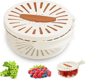 Multifunctional Fruit and Vegetable Washing Bowl with Lid 2 in 1 Drainer and Strainer Fruit Drainer Container with Foldable Handle Portable Drainer Fruits Washing Basin