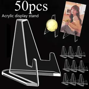 50pcsMini Clear Acrylic Photo Frame Display Stand Elegant Coin Display Stand suitable for baseball card sports trading card display stand Desk Accessories Coins Organizer