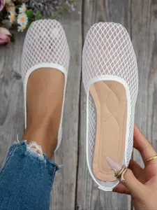 Women's Mesh Square Toe Flat Shoes, Breathable Soft Rubber Sole, Casual Daily Commute Walking Sneakers, All Seasons Textile Footwear