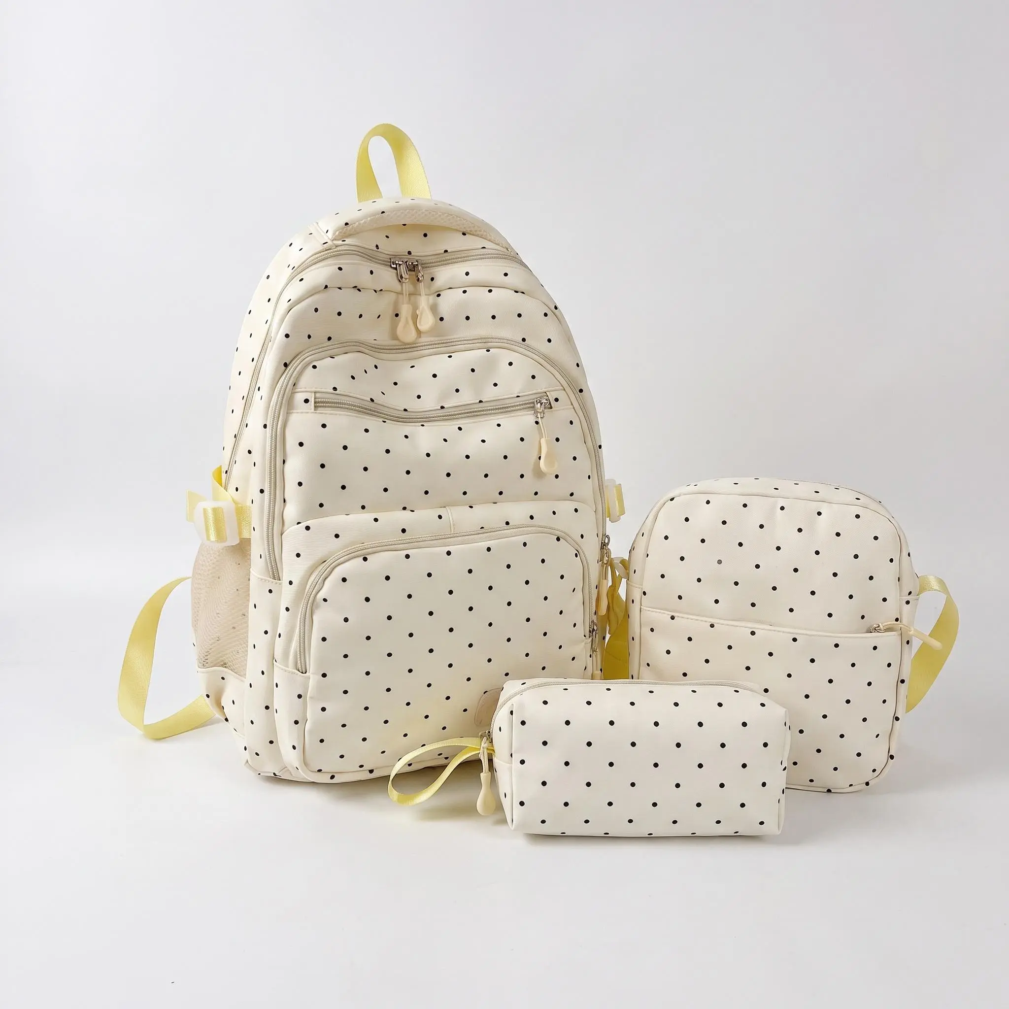 Cute Polka Dot Backpack For School Girls Youth Campus Style Oxford Fabric Wear Resistant Lightweight Zipper Closure Stitching Print White Light Yellow Pink Sky Blue Black