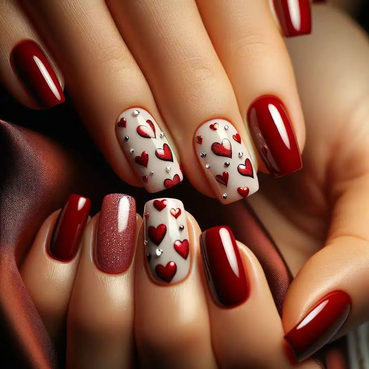 Romantic Red Heart Press On Nails | CurvLife Nail | 30pcs Medium Square Fake Nails | Glossy Finish with Sparkling Red Hearts & Deep Romantic Hues | Easy to Apply, Comfortable & Long-Lasting | Great for Dates, Parties, Anniversaries & Romantic
