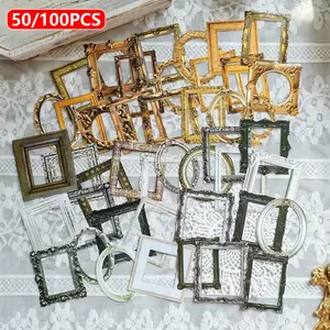 50/100PCS Vintage Cutout Frame Decor Stickers Junk Journal DIY Scrapbooking Scrapbook Page Collage Materials Planner Creative Stationery Supplies Crafts, Vintage Material Paper