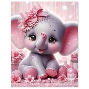 Elephant Diamond Art Kits for Adults - Pink Cute Elephant Full Drill Round Diamond Painting Kit for Beginners, 5D DIY Gem Art Handicraft for Home Wall Decor & Gift